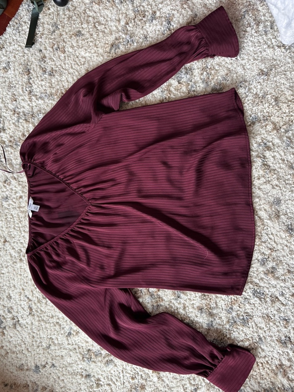 Nine West Burgundy Long Sleeve V-Neck Blouse